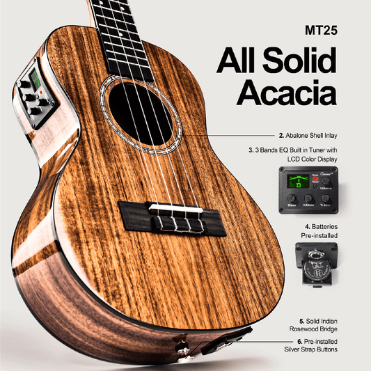 Caramel All Solid Acacia High Light Acoustic & Electric Ukulele
