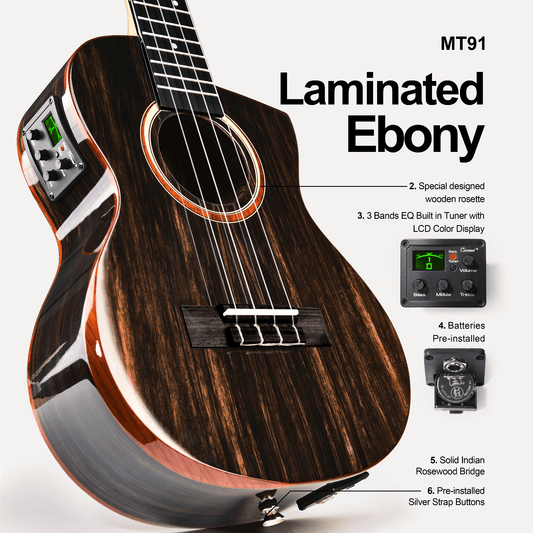 Caramel MT91 Cuteway Ebony High Light Tenor Acoustic & Electric Ukulele