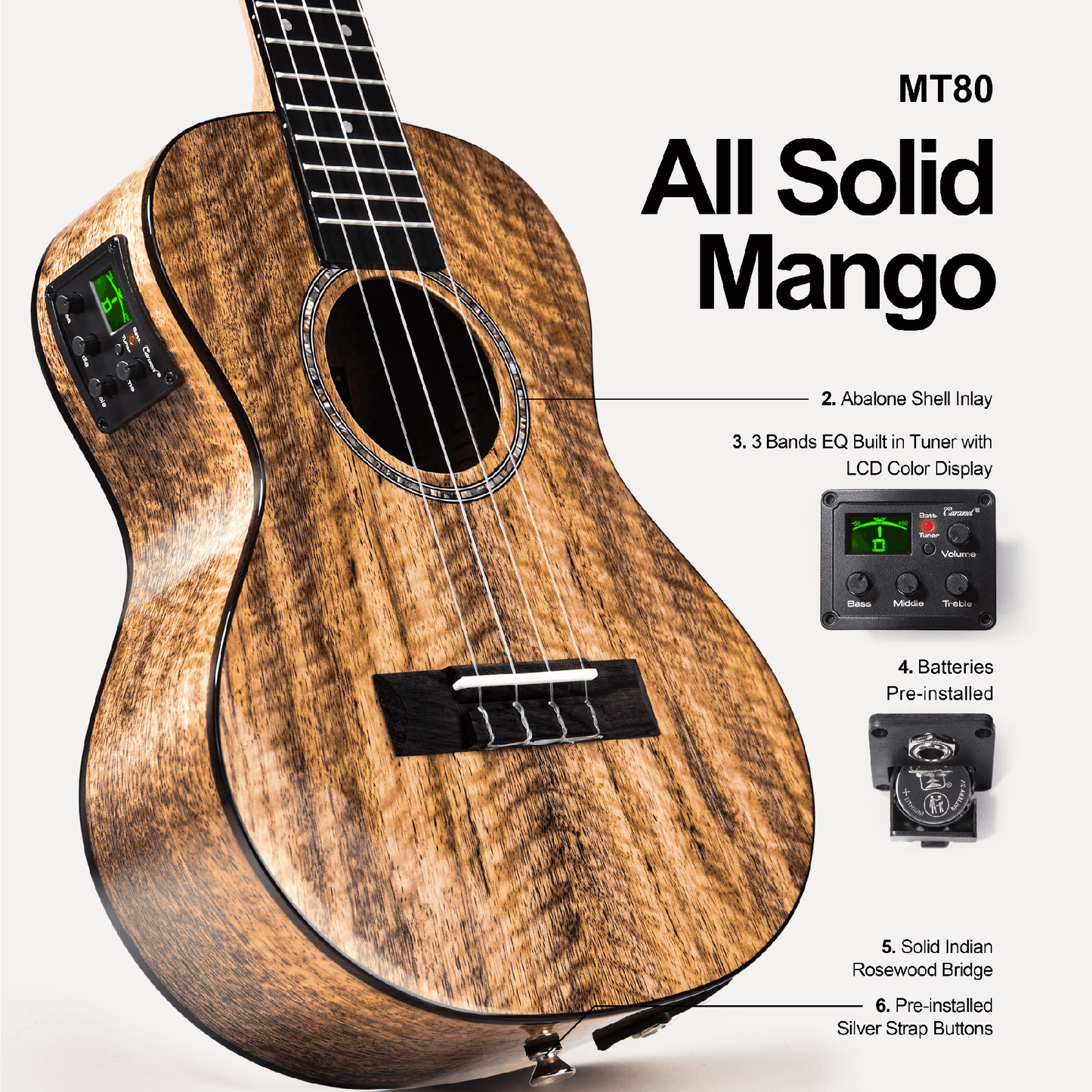 Caramel All Solid Mango High Light Acoustic & Electric Ukulele